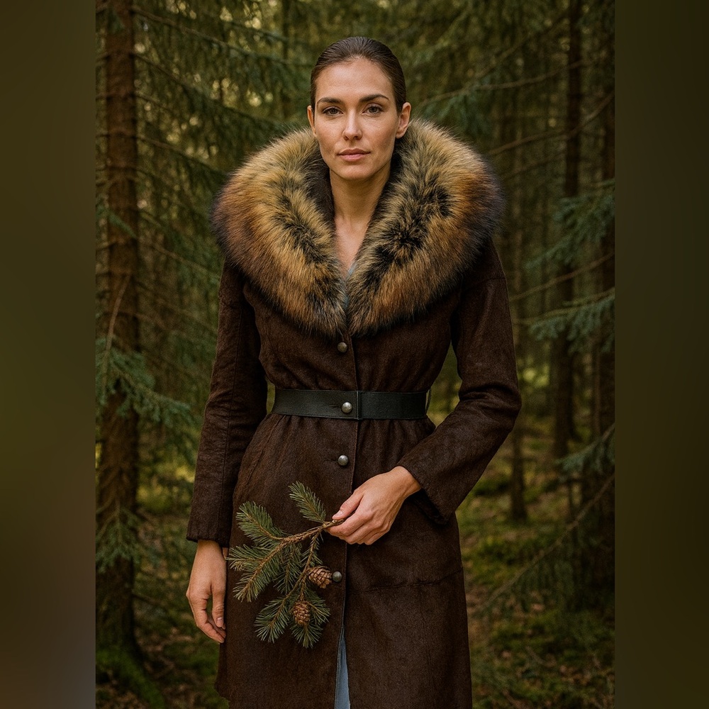 Elegant Lanvin Brown Marten/Silver Fox Fur Coat L/M